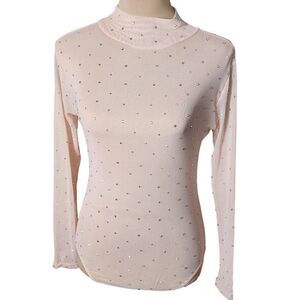 Rhinestone Covered Sheer Peach Body Suit, Fits XS to Small